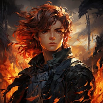 Beautiful young redhead woman soldier portrait. Ai Generative