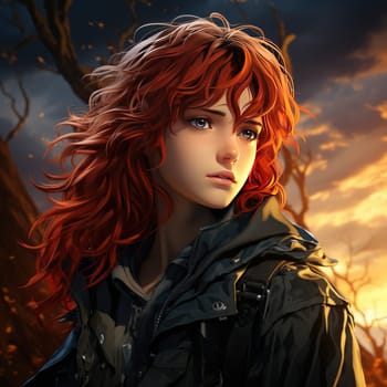 Beautiful young redhead woman soldier portrait. Ai Generative