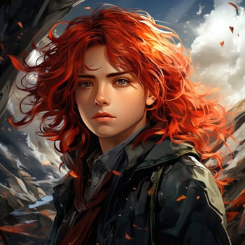 Beautiful young redhead woman soldier portrait. Ai Generative