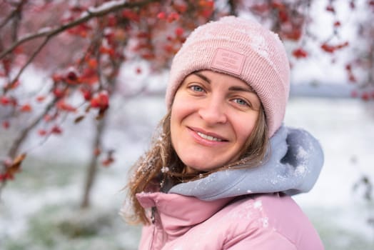 Winter Elegance: Portrait of a Beautiful Girl in a Snowy European Village