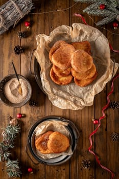 Traditional Portuguese Christmas Rabanadas. Spanish Torrijas on kitchen countertop.