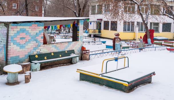 Pre-school playground in snow on winter season