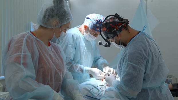 Close up of surgery performed by professional specialists. Action. Concentrated work of a surgeon