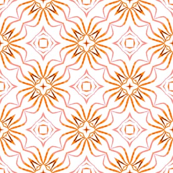 Textile ready graceful print, swimwear fabric, wallpaper, wrapping. Orange fair boho chic summer design. Arabesque hand drawn design. Oriental arabesque hand drawn border.