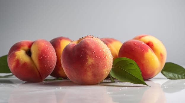 Beautiful peaches on a white isolated background. selective focus. Generative AI,