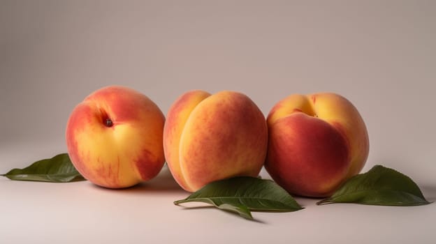 Beautiful peaches on a white isolated background. selective focus. Generative AI,