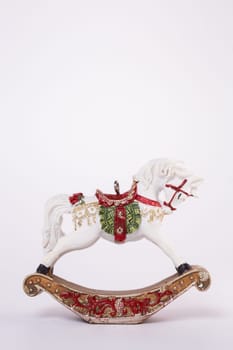 new year retro toy horse on a white background.