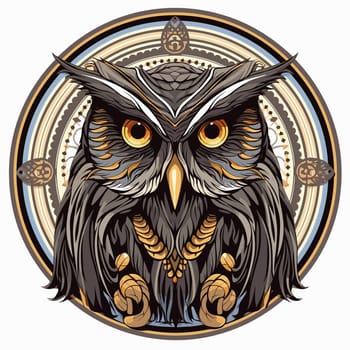 Illustration of an owl in a vector art style isolated on white. Template for sticker, t-shirt print, poster, etc.