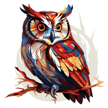 Illustration of an owl in a vector art style isolated on white. Template for sticker, t-shirt print, poster, etc.