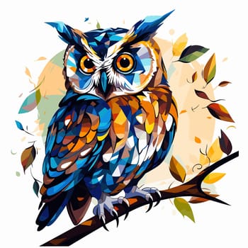 Illustration of an owl in a vector art style isolated on white. Template for sticker, t-shirt print, poster, etc.