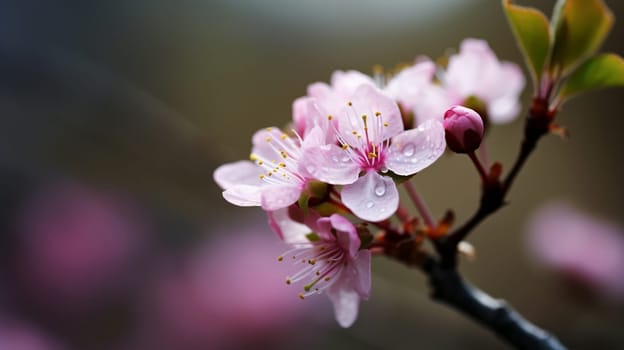 Flowering trees in the spring. Selective focus. nature. Generative AI,