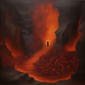 AI generated illustration. Dante Alighieri standing at the threshold of of Hell.
