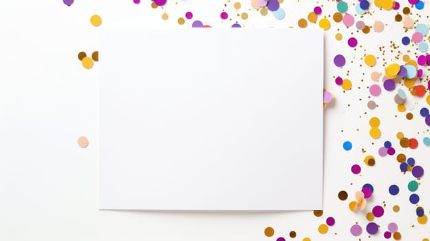 White blank paper greeting card with new year and Christmas decorations, holidays festive mock up comeliness