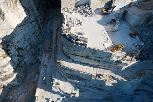 Aerial photographic documentation of a quarry for the extraction of white marble in Carrara Italy 
