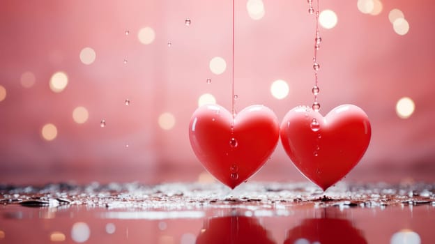 Two red hearts as a symbol of love. Valentine's day background.