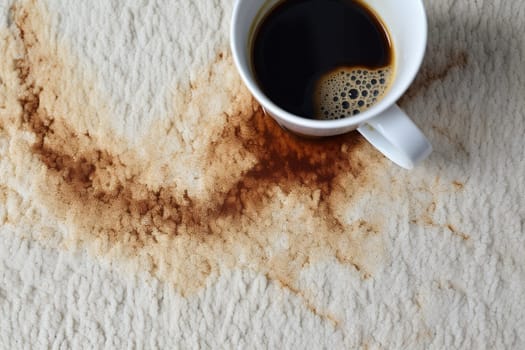 Dirty coffee spot on a light fluffy carpet.