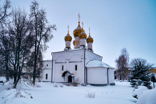 White Orthodox Russian Church on a winter day