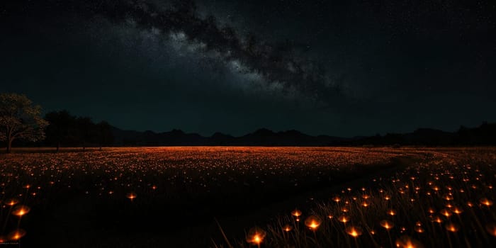 A beautiful night landscape shot with long exposure. The Milky Way. Bioluminescence. High quality illustration