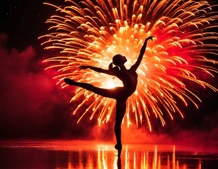 Ballerina on the background of fireworks. High quality illustration