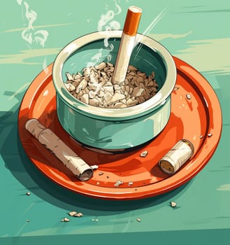 Ceramic ashtray with smokes cigarettes. No smoking concept. High quality photo