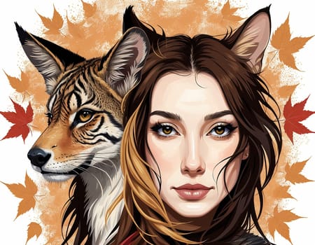 A painting of a woman and a Fox. High quality illustration