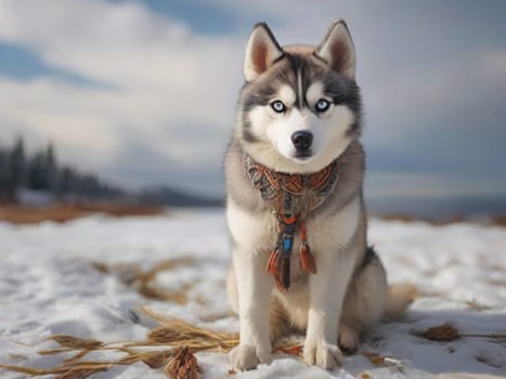 Portrait of a Siberian Husky sled dog.