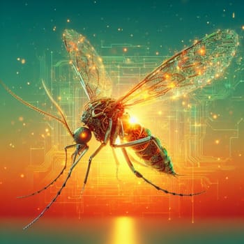 genetically modified macro closeup of nano robot engineered weapon mosquito in action concept design depopulation evil plan generative ai art