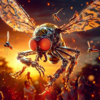 genetically modified macro closeup of nano robot engineered weapon mosquito in action concept design depopulation evil plan generative ai art