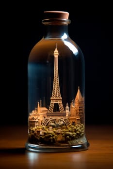 Eiffel Tower in a bottle. Selective focus. Nature.