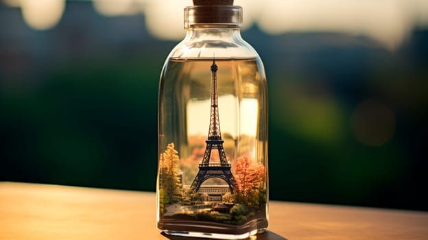Eiffel Tower in a bottle. Selective focus. Nature.