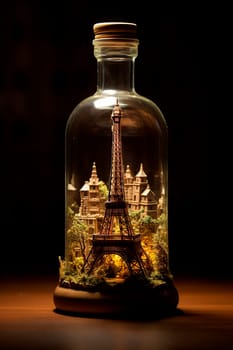 Eiffel Tower in a bottle. Selective focus. Nature.