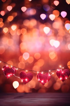 Garland of hearts and beautiful bokeh. Selective focus. Holiday.