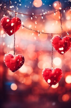 Garland of hearts and beautiful bokeh. Selective focus. Holiday.