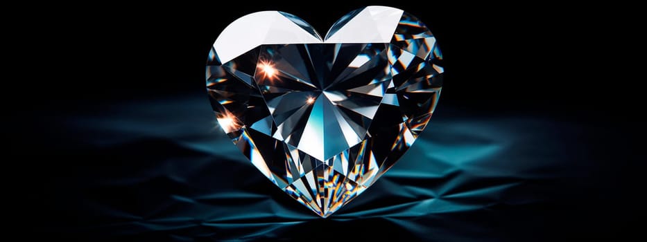 Diamond heart on a black background. Selective focus. dark.