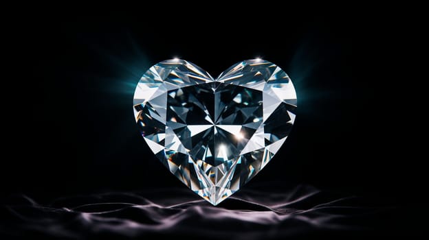Diamond heart on a black background. Selective focus. dark.