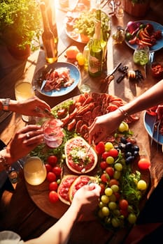 People's hands and food dinner. Selective focus. Food.