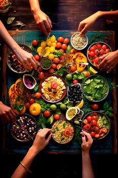 People's hands and food dinner. Selective focus. Food.