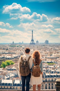 Happy young man and woman in love in Paris. Selective focus. lovers,