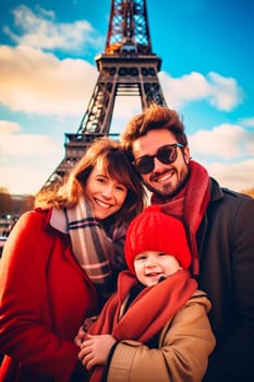 Happy family together in Paris. Selective focus. Love.