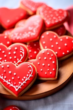 Red heart cookies for Valentine's Day. Selective focus. Food.