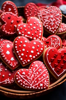 Red heart cookies for Valentine's Day. Selective focus. Food.