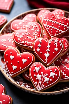 Red heart cookies for Valentine's Day. Selective focus. Food.