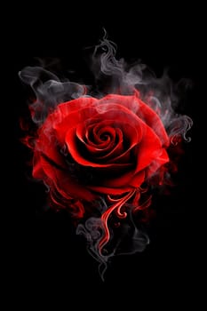 Red rose heart in smoke on a black background. Selective focus. Valentine.