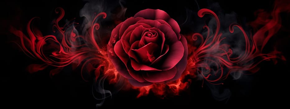 Red rose heart in smoke on a black background. Selective focus. Valentine.