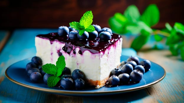 cheesecake with blueberries on a plate. Selective focus. food.