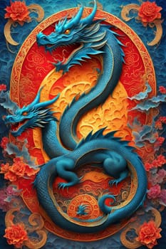 Dragon chinese new year 2024 poster symbol card illustration ai generated