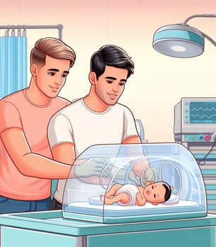 illustration depicting medical staff people at the hospital take care of newborn baby ai generated