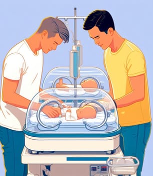 illustration depicting medical staff people at the hospital take care of newborn baby ai generated