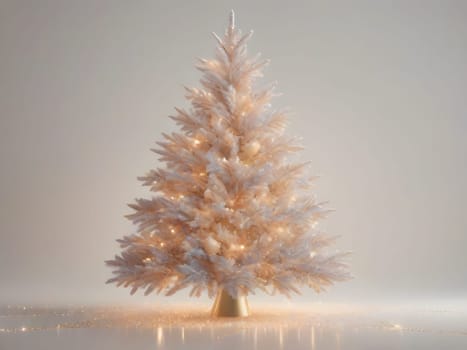 A White Christmas Tree with Lights on it in Peach Fuzz Colors, a 3D render, photorealism, vray tracing, AI generated