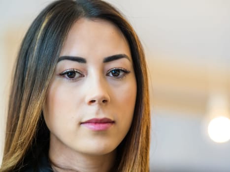 beauty portrait close up mixed race asian race female model with stunning make up over eyes looking confident